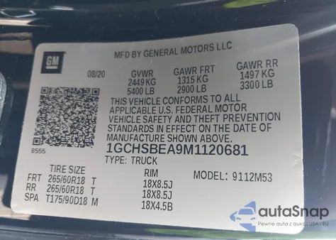 2021 Chevrolet Colorado 2Wd Long Box Wt из США, поврежденный, VIN 1GCHSBEA9M1120681